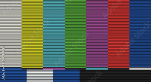 Retro TV Color Bars Test Pattern Background with Horizontal Scan Lines. Illustration Vector