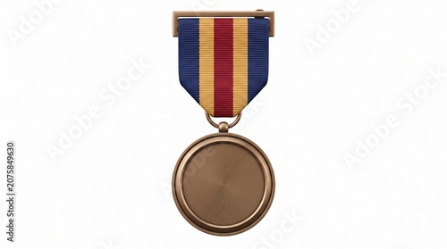 Elegant 3D rendered bronze medal featuring a distinct patriotic ribbon with red, blue, and yellow stripes, representing honor, distinction, and exceptional achievement