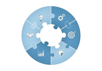 Global communication network with icons and connections.