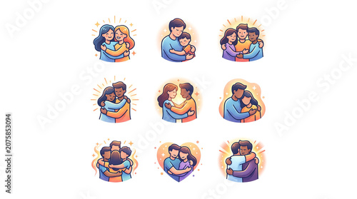 Diverse people embracing in warm hugs symbolizing support connection mental health and self care