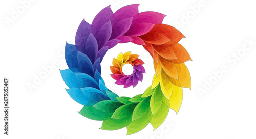 Colorful Swirling Petals Forming a Spiral, Rainbow Spectrum