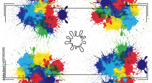 Colorful Paint Splatter Explosion Frame with Abstract Splash in Center