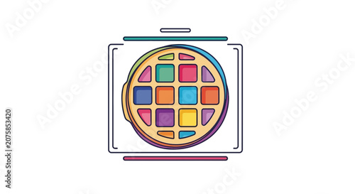 Colorful Waffle Icon with Grid Pattern, Food Concept, Vector Illustration