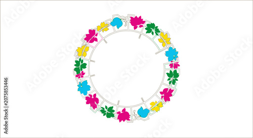 Colorful Wreath of Autumn Leaves, Circular Frame, Decorative Element