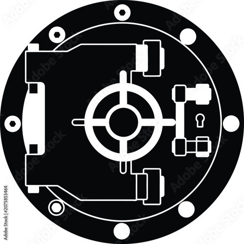 Mechanical Valve Mechanism with Handwheel in Industrial Setting Silhouette