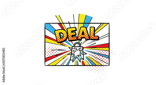 Comic Book Style Deal Explosion with Shopping Bag Icon