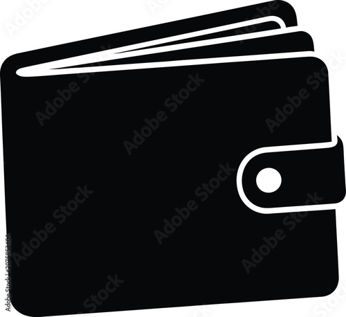 Opened black leather wallet with white outline against a white background conveying financial concepts and savings