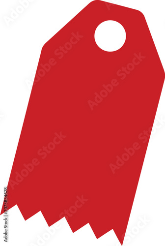 Simple red gift tag with hole and jagged edge against white background