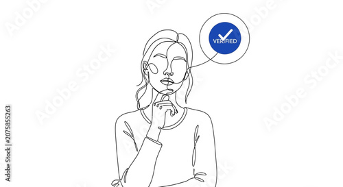 Woman Thinking About Verified Status, Doubt, Decision, Confirmation Concept