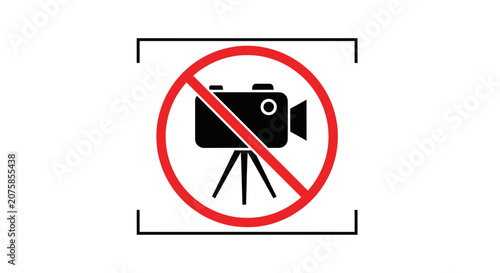 No Video Recording Allowed Sign: Camera on Tripod with Red Prohibition Circle