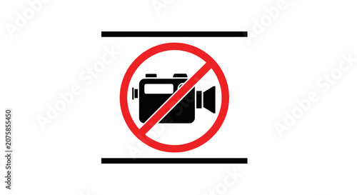 No Video Recording Allowed Sign, Camera Icon Forbidden, Prohibition Symbol