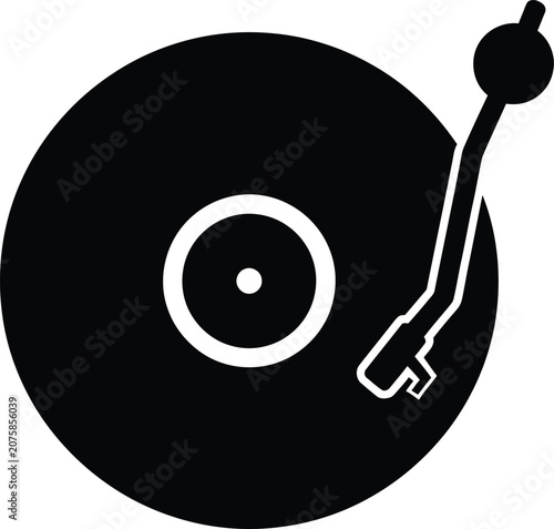 Vinyl record playing on turntable with tonearm during music playback conceptual graphic