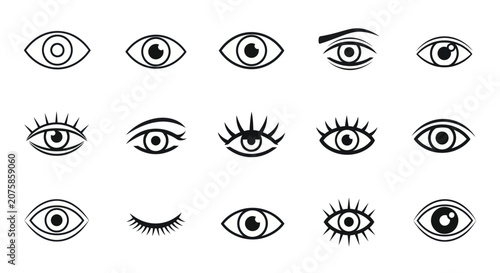 Collection of various eye illustrations with different expressions and makeup
