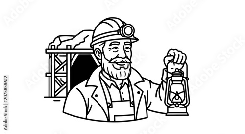 Miner with Lantern in Front of Mine Entrance, Vintage Style