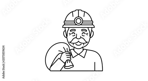 Miner with Pickaxe and Bag of Ore, Cartoon Style