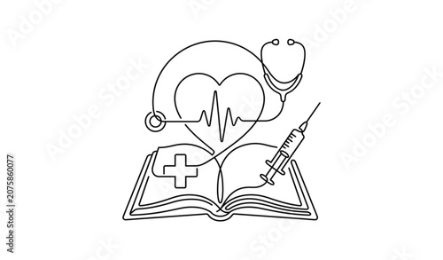 Tableau sur toile Premium Single Line Health School Subject Vector Illustration