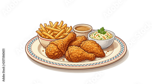 Foto Vintage Diner Fried Chicken Meal Vector Illustration USA Comfort Food