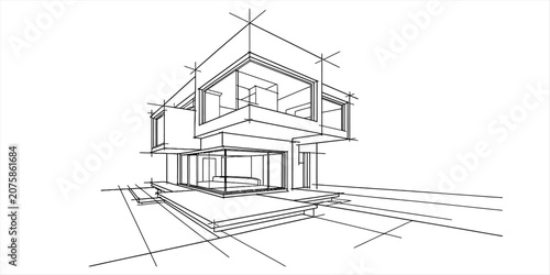 Foto Modern house architectural sketch showing a contemporary building design with cl