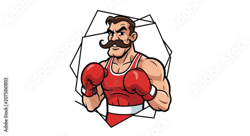Vintage Boxer with Moustache and Red Gloves, Dynamic Geometric Frame