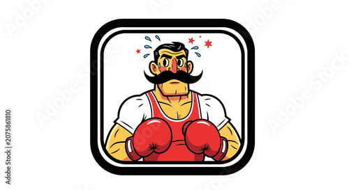 Vintage Boxer with Moustache and Red Gloves, Ready to Fight