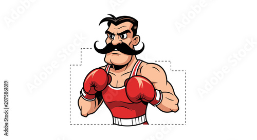 Vintage Boxer with Moustache and Red Gloves, Ready to Fight