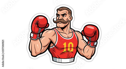 Vintage Boxer with Moustache and Red Gloves, Ready to Fight