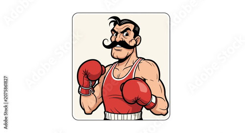 Vintage Boxer with Moustache and Red Gloves, Ready to Fight