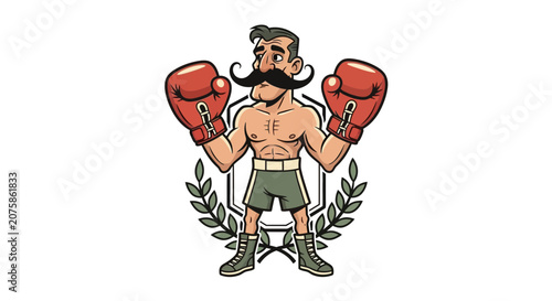 Vintage Boxer with Moustache and Red Gloves, Ready to Fight