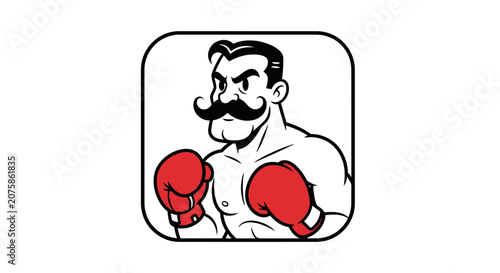 Vintage Boxer with Moustache and Red Gloves, Retro Fighting Icon