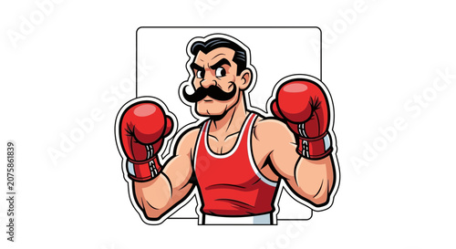 Vintage Boxer with Moustache and Red Gloves, Ready to Fight