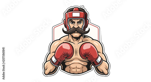Vintage Boxer with Moustache and Red Gloves, Ready to Fight