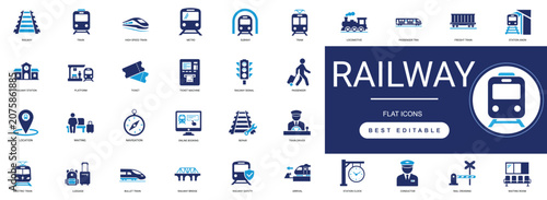 Fotografía railway solid icon set