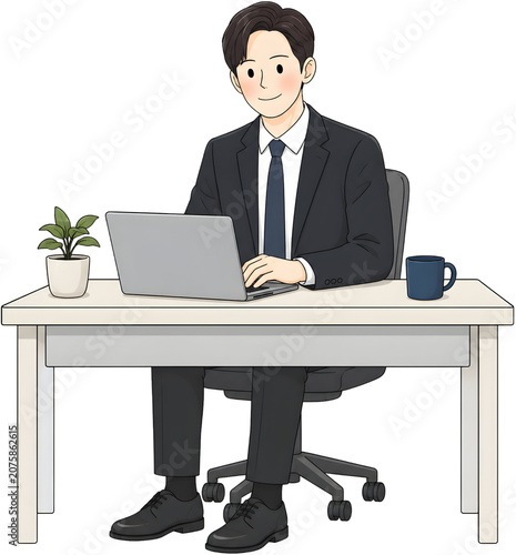 Office Worker Using Laptop at Desk Cutout PNG