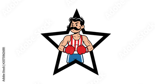 Retro Boxer Man with Star Emblem, Vintage Sports Illustration