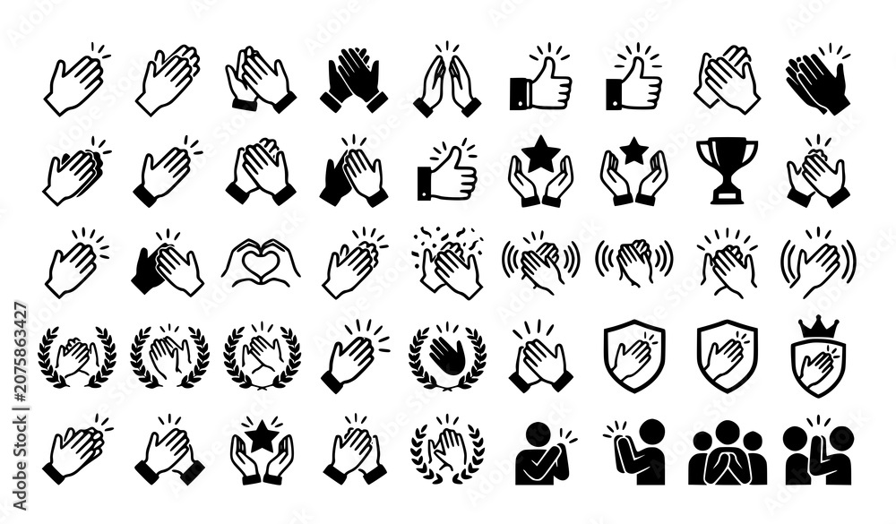 Fototapeta premium Applause Line Art Collection with Clapping Hand Vector Icons