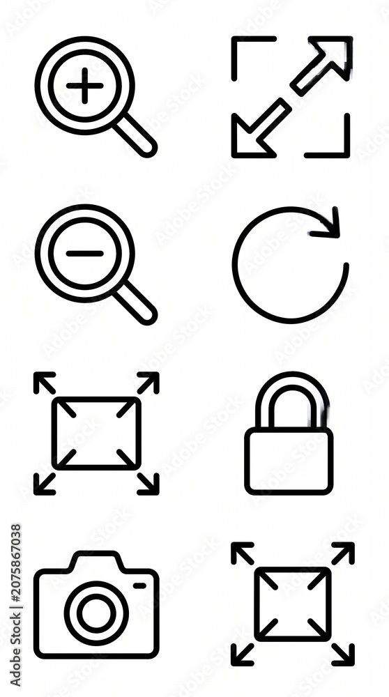 Fototapeta premium Collection of simple line icons for zoom expand refresh and camera functions perfect for UI design web applications and mobile interfaces