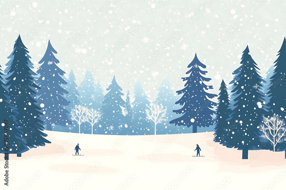 Obraz premium Winter wonderland skiers in snowy forest