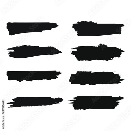 Black-Ink Brush Strokes Set Isolated on White Background