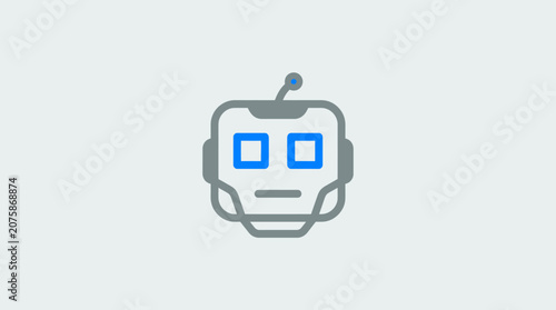A simple graphic illustration of a friendly robot head on a light background
