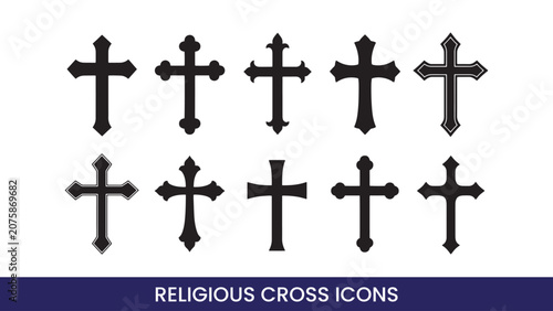 Fotografie A collection of black Christian crosses in different styles and designs