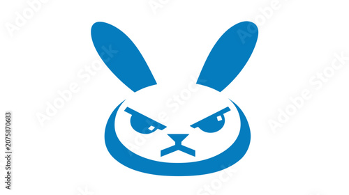 Angry blue rabbit head vector illustration, fierce bunny face icon, stylized animal graphic with intense expression