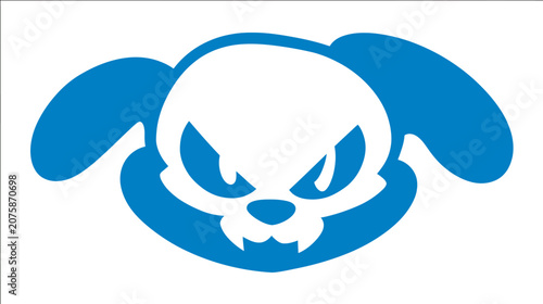 Fierce Blue Cartoon Dog Head Vector Illustration with Angry Expression, Fangs, and Stylized Mascot Design