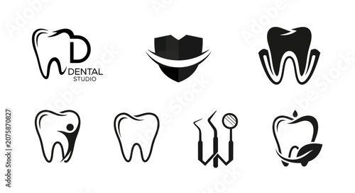 Dental icons and tooth logos.