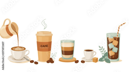 Фотография Flat illustration of coffee and breakfast items with spoon and cup Vector