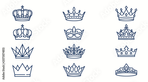 Fotografía Minimalist blue line art crown icons for royalty and luxury branding