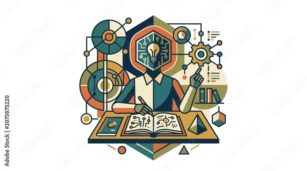 Obraz premium Stylized illustration of technical professional working at desk.