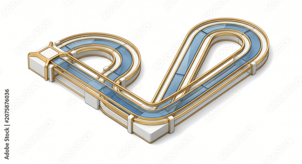 Obraz premium ROI Returning Loop Track, 3D Isometric Aerodynamic Angular V-Shaped Return Loop in High-Shine Gold.