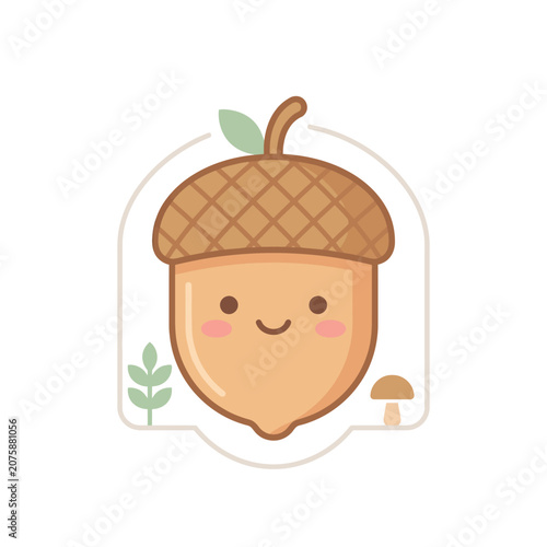 Cute Kawaii Acorn Illustration with a Smiling Face