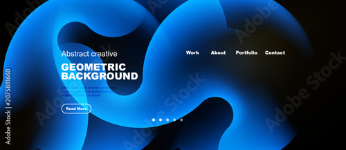 Abstract blue design. Fluid shapes create dynamic website header. Text highli...