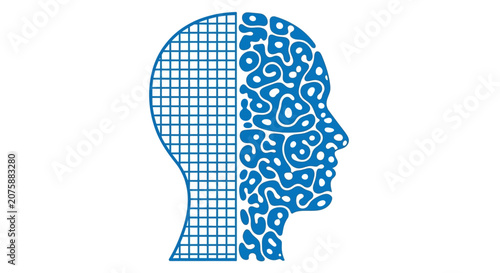 A conceptual illustration of a human head showing logic and creativity